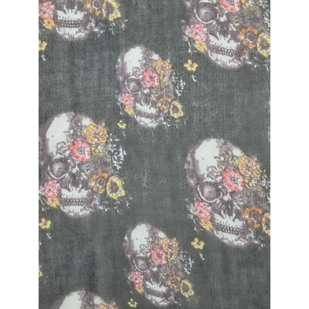 Womens Floral Skull Scarf Sheer Grey Pink Yellow Lightweight Gauze Wrap